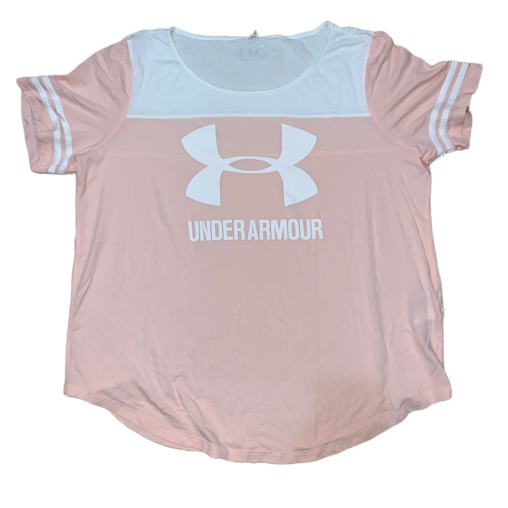 WOMEN’S PINK AND WHITE XL UNDER ARMOUR TOP